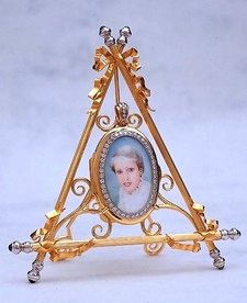 Enamel portrait on gold easel